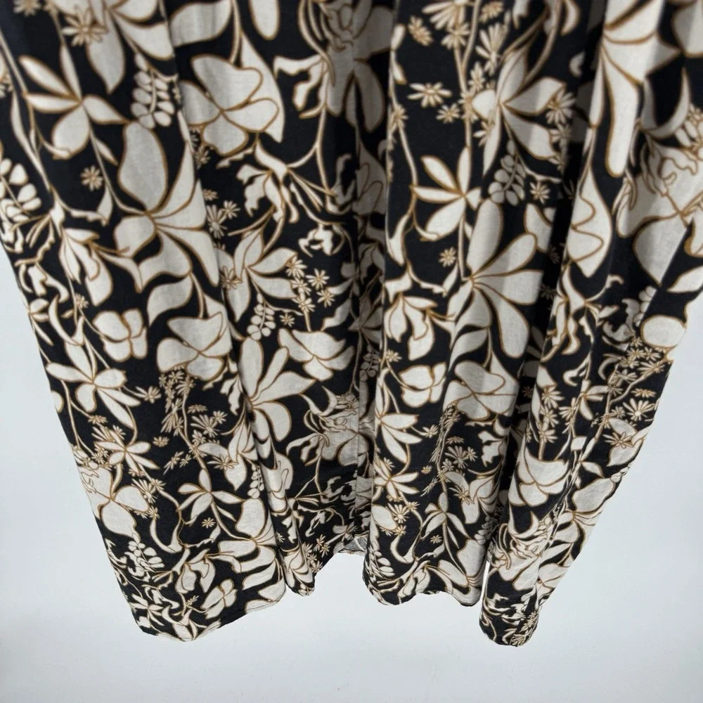 Ava & Viv Black Floral Ruffle Maxi Linen‎ Blend Dress Women 3X Vacation Resort